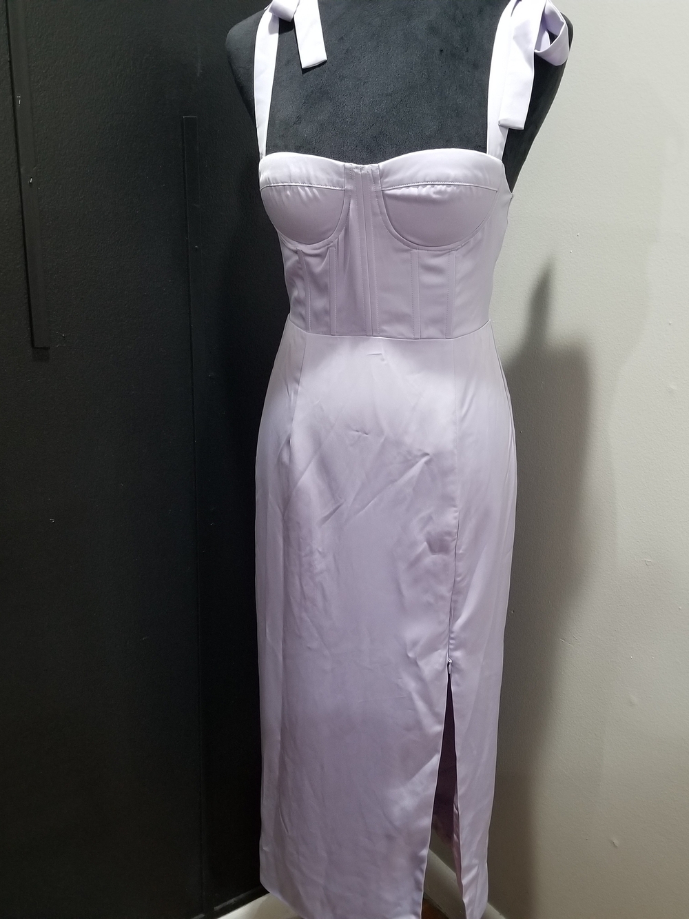 Lavender Midi Dress with Bustier Bodice And BOW tie Straps Party Dress